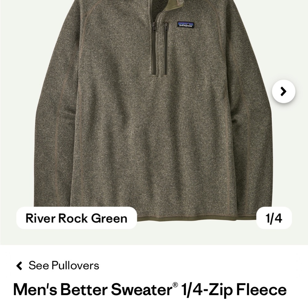 Patagonia Men's River Rock Green 1/4-Zip Better Sweater